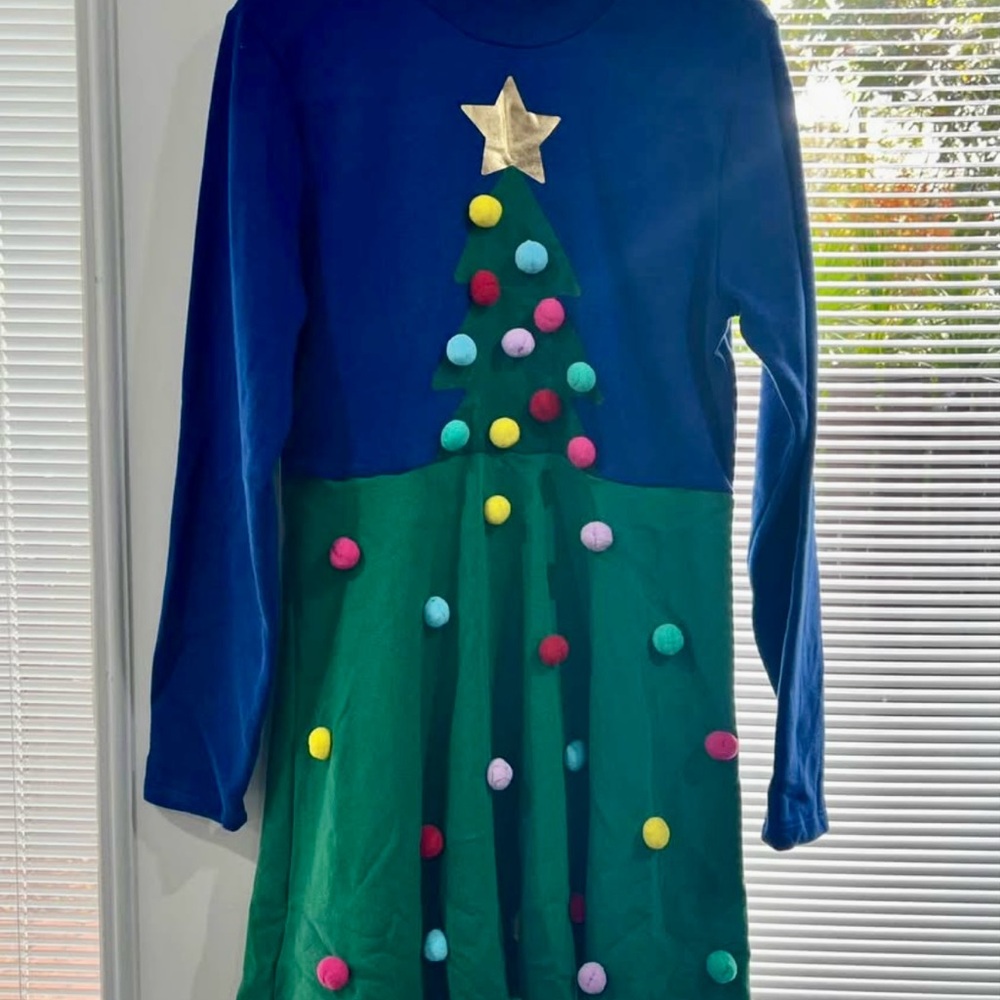 Mighty Fine Blue and Green Christmas Tree Sweater Dress